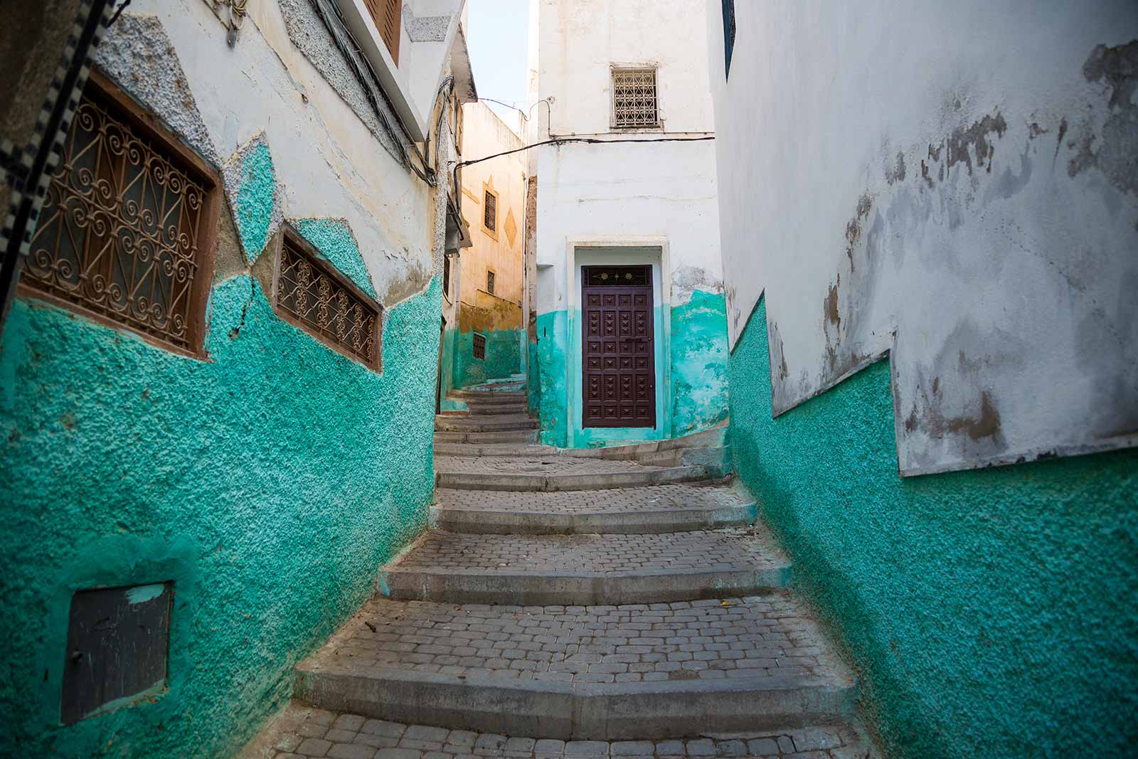 The colourful streets of Moulay Idriss seem like another Chefchaouen, but instead of blue, cyan is the main colour in use here.
