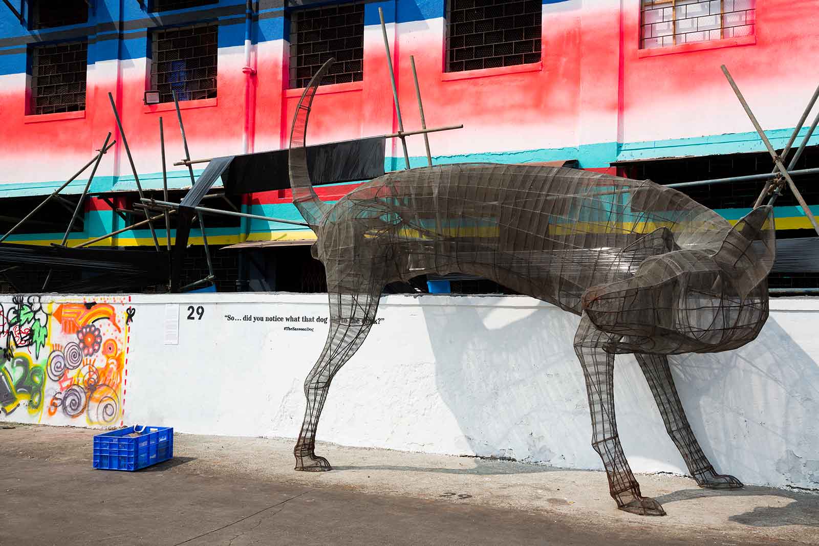 The Sassoon Dog is hard to miss when walking along the Sassoon Docks in Mumbai.