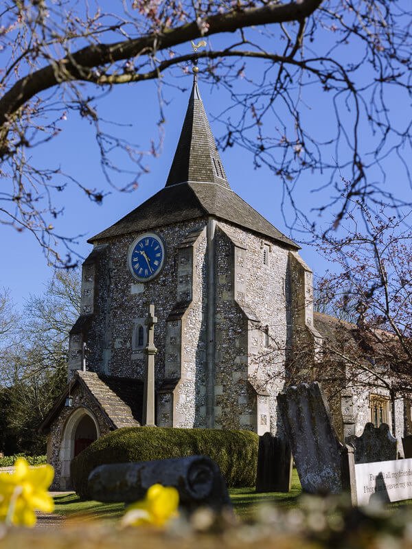 The Norman church in Mickleham on the Box Hill walk near London
