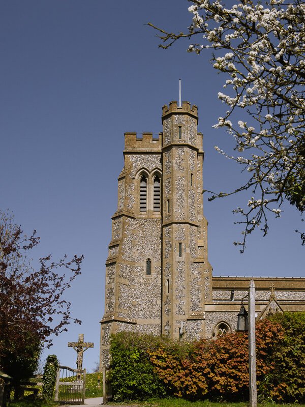 The 15th-century stone church tower of Ellesborough