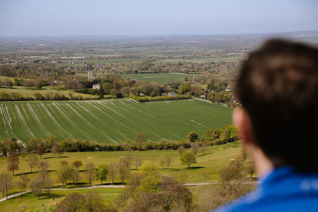 Overlooking the green farming fields on the Combe Hill walk near London