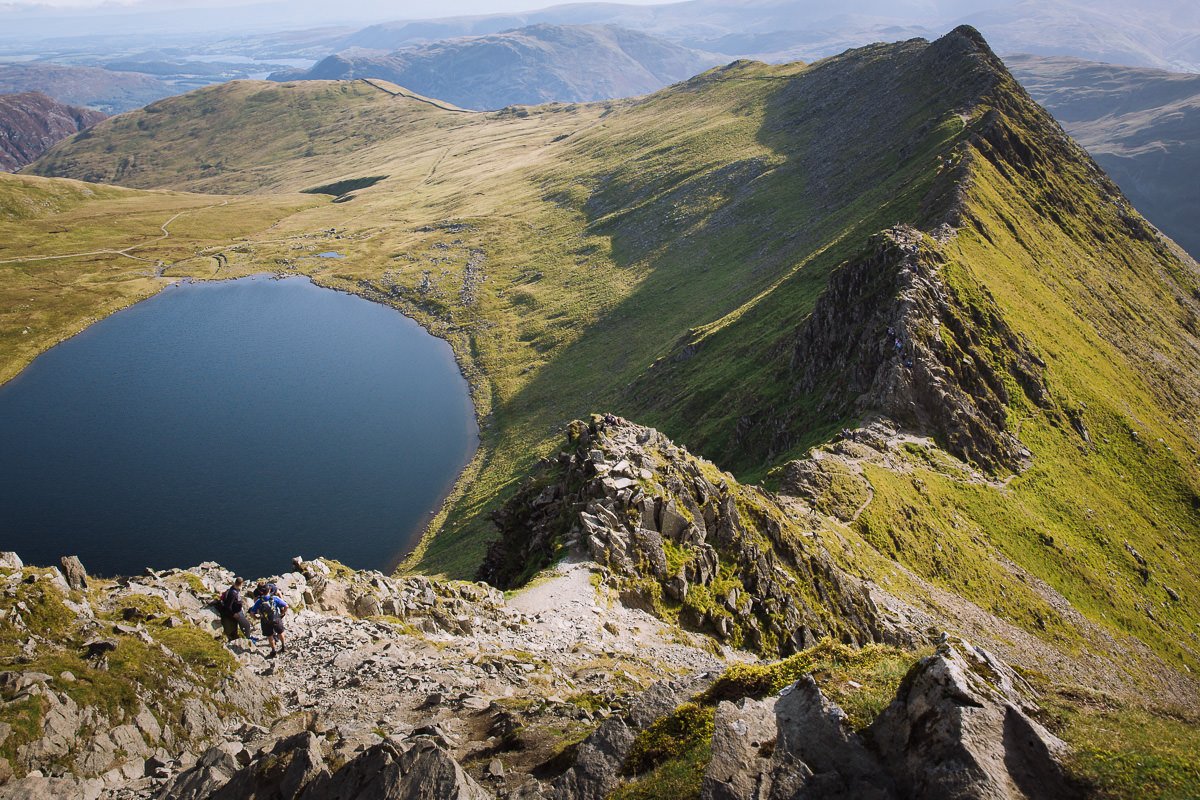 sharp ridge of striding edge on Hellvelyn in one of the best places to stay in the Lake District