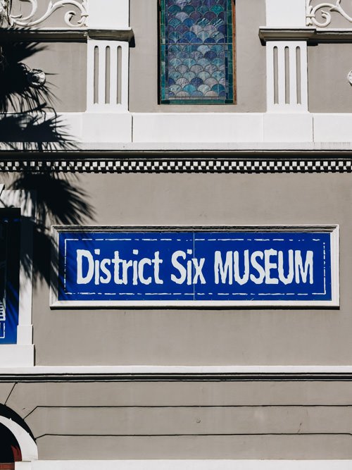 Blue sign saying "District Six MUSEUM"